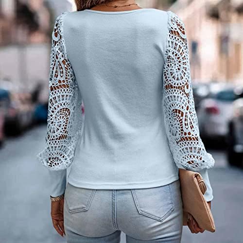 Tampos de crochê de renda elegantes para mulheres oco com lanterna de manga comprida camiseta camisetas casuais casuais blusas