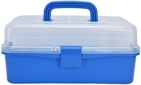 Caixa de armazenamento de plástico portátil 3 camadas dobráveis ​​Organizador de ferramentas de mão com tampa transparente, fácil de transportar, pode travar a caixa