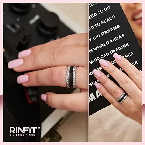 Rinfit Silicone Wedding Rings for Women - Mulheres macias, empilháveis ​​e finas de silicone - Bandas de casamento de borracha Mulheres - Patente de design dos EUA pendente