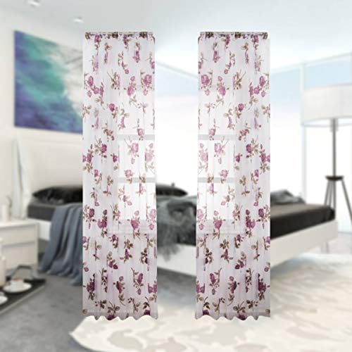 Homoyoyo 1 PC Decor Door Vintage Rose Household House para Drape Room- e linho de linho de linho puro Voile Draxas de bolso roxo