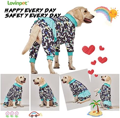 Pijama de cães gigantes grandes de Lovinpet, camisa de recuperação pós -cirurgia para cães grandes, unicórnios no espaço preto ou pulôver de cães grandes leves, cobertura completa de cães de raça grande, pet pj/xl