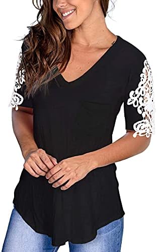 Tops for Women Lace Crochet Manga curta Camise