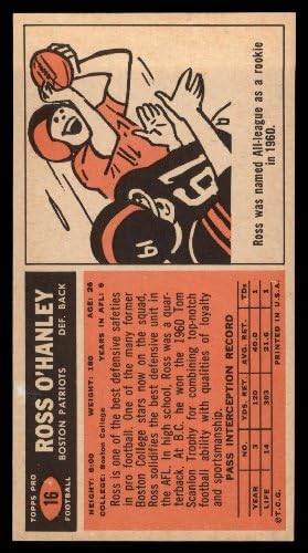 1965 Topps 16 Ross O'Hanley New England Patriots NM Patriots Boston College