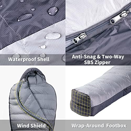 Bolsa de dormir de mochila, 32 ℉/0 ℃ Ultralight 800 enchra saco de dormir para baixo para clima frio, saco de dormir com mamãe leve com saco de compressão e armazenamento de malha -xl e regular