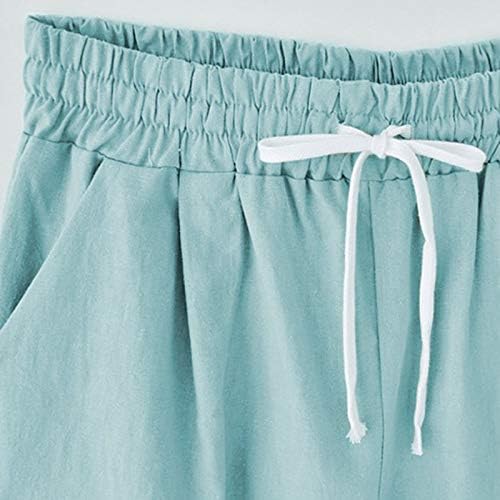 Shorts elásticos da cintura feminina Casual Faixa solta do joelho Bermuda com cordão de Summer Beach Fashion 2023