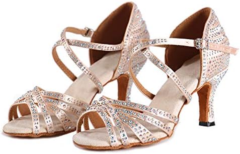 Sapatos de dança latina femininos de Hiposeus com shinestones Ballroom Party Tango Sapatos de desempenho alto 7,5 cm, modelo L377, rosa, Modelo L377, EUA 5