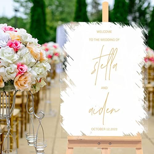 Placa de boas -vindas de casamento Branco e dourado Captina acrílica Certável Cerimônia de casamento de acrílico Clear Cerimônia