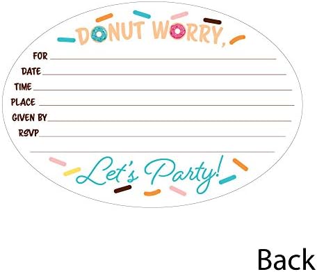Donut Preocupação, vamos festejar - Convites de preenchimento em forma - Cartões de convite para festas de donut com envelopes