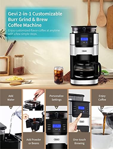 Mãe de café com gotejamento de 10 xícaras, Máquina de café automática Grind and Brew com moedor de café Burr embutido,