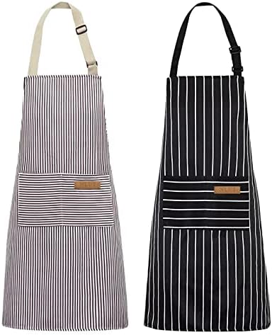 Aventais de cozinha de cozinha da NLUS 2 Pack, avental de chef suave de babador ajustável com 2 bolsos para homens mulheres