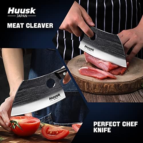 Faca de chef sérvia de Huusk com pacote de alça de tang completo com faca de açougueiro de corte de carne de alto carbono com