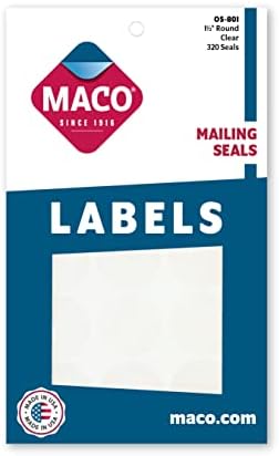 Maco Clear Wafer Mailing Seals, 1-1/2 polegadas de diâmetro, 320 por caixa