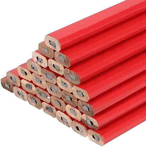 Lápis de carpinteiro vermelho de 74 polegadas de 74 polegadas, lápis octogonal de madeira plana, carpinteiro de grafite