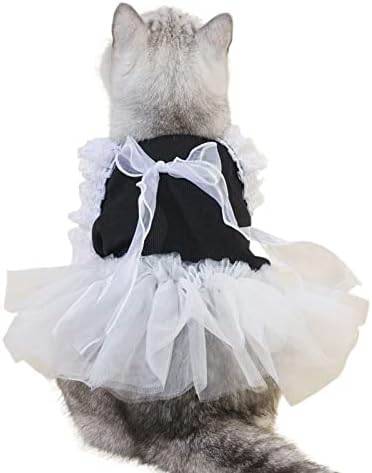 Vestido de gato Walbest Bowknot e renda de renda com mangueira de malha de malha