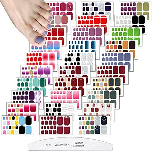 Xeaohesy 30 lençóis tiras de unhas de toe adesivos de adesivos completos gradiente sólido cor de na unha auto-adesiva adesivos de adesivos com arquivo de unhas para mulheres decoração de unhas