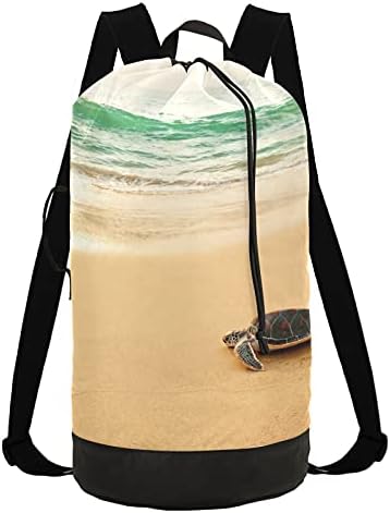 Tartaruga na praia Bolsa de lavanderia com tiras de ombro Lavanderia Backpack Saco de tração Fechamento de empurramento
