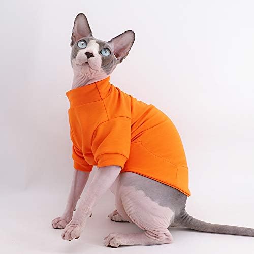 Sphynx sem pêlos de gato algodão Tshirts Roupas de estimação, camisetas de gatinho com mangas, gatos e cachorros de vestuário de vestuário sólido de cor, laranja)