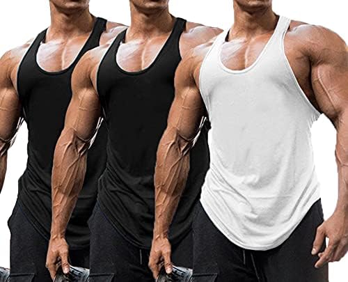 BabioBoa Men's 3 Pack Gym Gym Tank Tops Tops Y-Back Muscle Tee Stringer Bodybuilding camisetas sem mangas