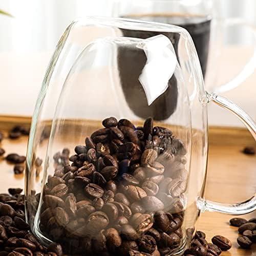 Conjunto de 2 - caneca de café de vidro com alça, xícaras de café de vidro de parede dupla, copos de café para cappuccino,