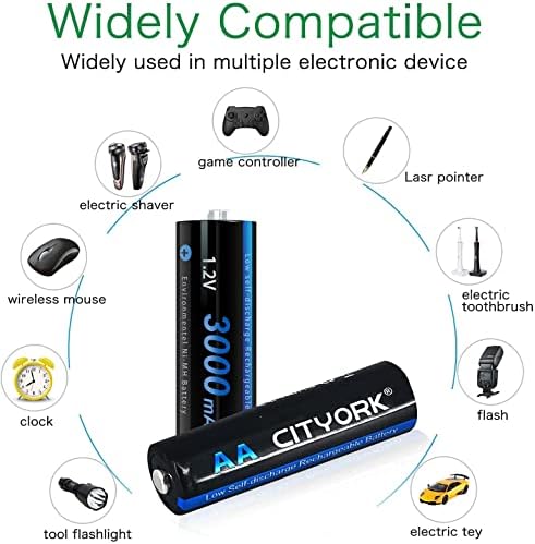 Cityork AA AAA Pacote de combinação de baterias recarregáveis ​​de 16, 8 pcs aa 3000mAh e 8 pacote AAA 1100mAh 1.2V Ni-MH Baixas