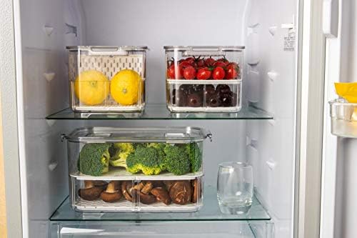 Refsaver geladeira produz recipientes de armazenamento de alimentos economizadores organizador de geladeira empilhável com tampas e gavetas de drenagem removíveis Cestas de caixas para cozinha