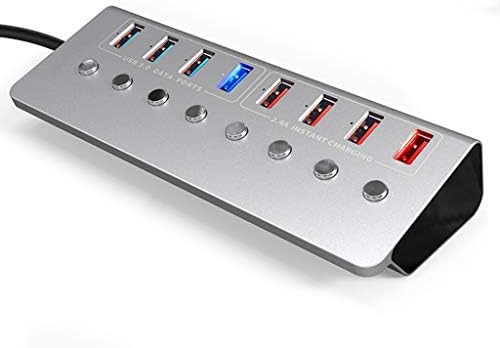 Liga de alumínio Nizyh 8 porta USB3.0 Splitter 4 Porta Laptop estendido Hub USB 4 Adaptador de carregamento rápido externo 12V 4A Fonte de alimentação
