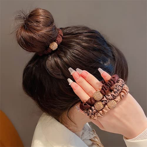 Jiekrihlo 4 embalagem altamente elástica de cabelos de seda com scinestones de bola scrunchies para mulheres estampas de leopardo faixas de cabelo scrunche