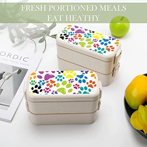 Patras coloridas Bento Lanch Box 2 Compartamento de Alimentos Recipientes de Armazenamento de Alimentos com colher e garfo
