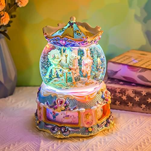 Sr. Winder 10 polegadas Carrossel Horse Snow Globe Gift- Caixa de música rotativa, aniversário de aniversário para