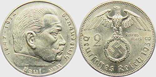 1936-1939 Silver Nazi Alemão 2 Reichsmark Countiller Circulou