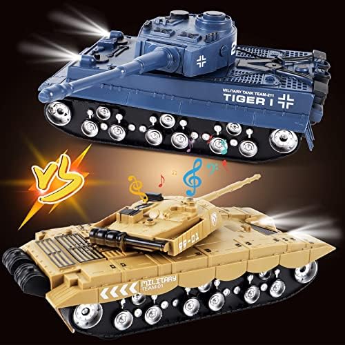 Deao RC Tank 2 PCs Tank Toy Conjuntos para brinquedos do exército infantil, tanque de controle remoto com torre e som rotativos, brinquedos de veículos militares para crianças meninas meninas