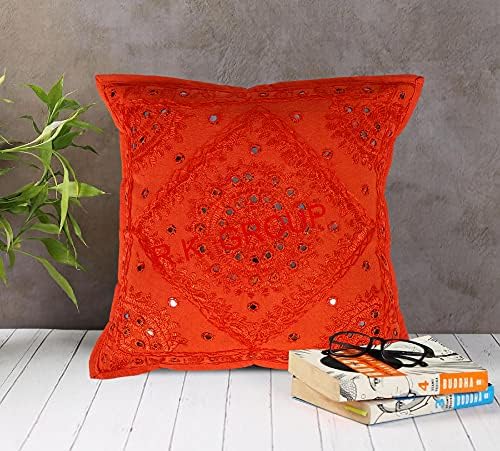 Radhy Krishna Fashions Indian - 16x16 espelho bordado sofá decorativo almofada de almofada de travesseiro boho bohemia