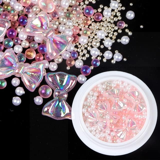 Pink Bows Pearl Ab strass para decorações de unhas Decorações mistas Aurora Crystal Gems Charmos de luxo Jóias Kawaii