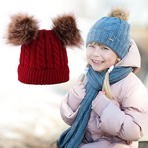 Algodão boné criança bebê garotas crianças tricotaram o chapéu de chapéu de inverno pom chapéu de chapéu de camurça faux