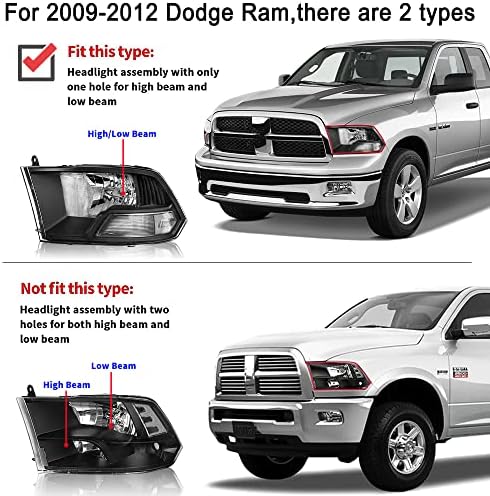 Conjunto de faróis de Tusdar para 2009-2012 Dodge Ram 1500 2500 3500 Substituição de picape OE Driver de farol e carcaça
