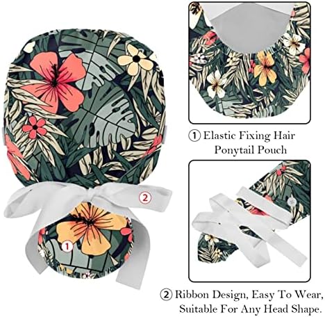 Chapéus de esfrega floral romântico para mulheres longas cabelos longos, boné de trabalho com botão e banda de suor,