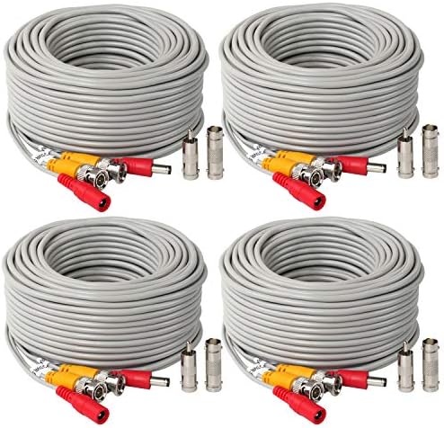 4pack 25feet BNC Vedio Power Cable pré-fabricado com câmera AL-I-ONE Vídeo BNC Cabo Cão Cinza Cinza para Sistema de Segurança