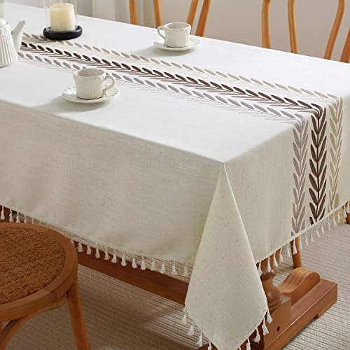 Mesa de retângulo de mesa jiale, toalha de mesa à prova d'água de linho de algodão pesado, topo de mesa sem rugas com borlas,