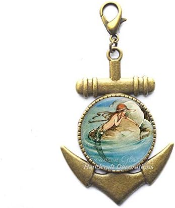 HandcraftDecorações de sereia âncora Anchor Pull, jóias de sereia, fecho de lagosta de sereia, jóias de praia, jóias de