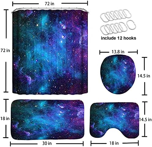 Universo Espaço Exterior Tema 4 PCs Tampa da tampa da tampa do banheiro, cortina de chuveiro estrelada da galáxia com