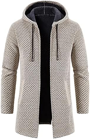 Jaquetas para homens casaco comprido casaco com capuz de manchas de tricô xadrez suéteres de cordão de punho de punho de colapso quente Jaquetas de cores sólidas tops