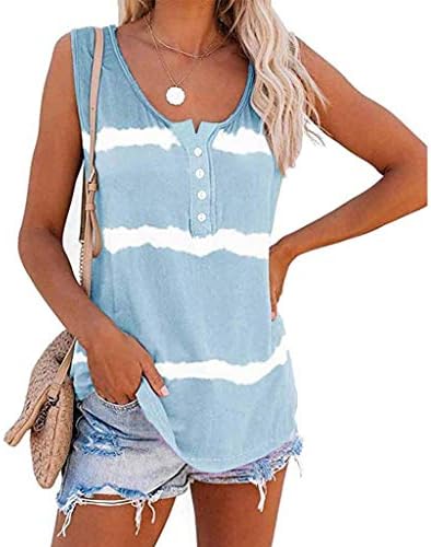 Lcepcy Button Up Tank Top for Women Casual Tie Tie Tye Impresso Sleeseless Henley Shirts Blouse Fit Fit para usar com shorts