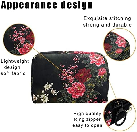 Bolsa de maquiagem tbouobt bolsa de bolsa cosmética bolsa bolsa com zíper, peony lily art flor de flor vintage