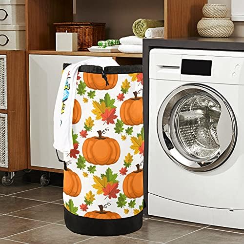 Feliz Halloween Pumpkin Leaf Laundry Saco com tiras de ombro para lavanderia Backpack Bolsa Fechamento de Custring Drenamento para Campo para Camp Laundromat Essentials Travel