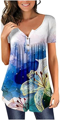 Tops femininos ocultam a túnica de túnica de túnica curta de túnica curta camisetas flowy henley tshirt blusas casuais