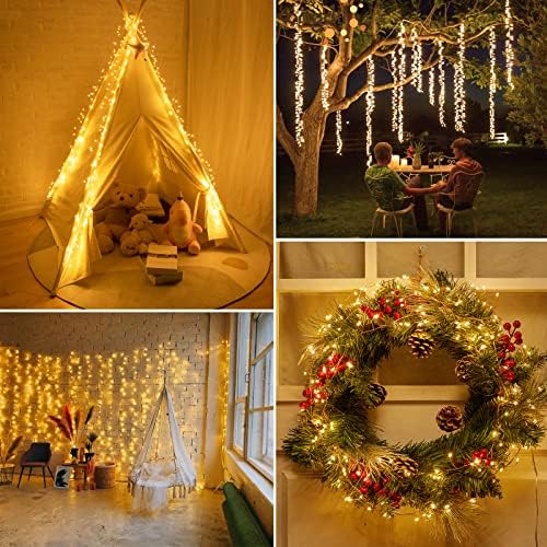 2Pack Fairy Lights com luzes de cordas de cluster de 10 pés e 10 pés de cluster conectam -se, luzes de fogo de fogueira à prova d'água para lareira para lareira para lareira de casamento decorações de árvores de Natal, branco quente