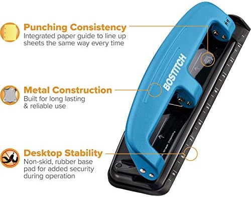 Bostitch Office EZ Squeeze ™ Reduziu o esforço de 3 buracos, 12 folhas, azul, 12 folhas azuis