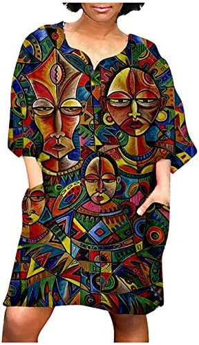 Vestidos de outono para mulheres 2022 plus size vestido solto moda africana impressão vintage engraçada manga média v