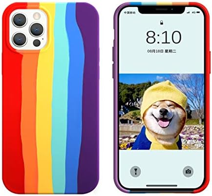 Yesunktt para iPhone 12 Pro Max Creative Creative Cute Rainbow Stripes Caixa de telefone de silicone líquido, gradiente colorido para meninas, mulheres, homens, vermelho