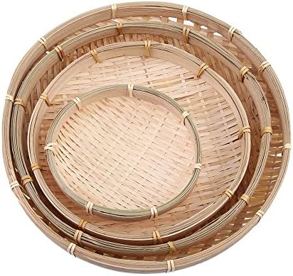 Cesto de bandeja de bambu tecida, cesta de pão de vime, bandeja de cesta de bambu feita à mão, cestas decorativas de parede de bandeja de bandeja